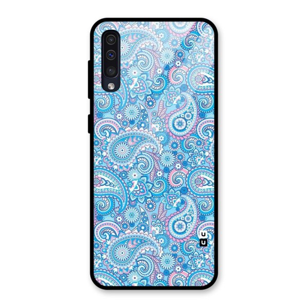 Blue Block Pattern Glass Back Case for Galaxy A50s