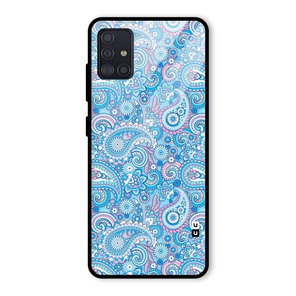 Blue Block Pattern Glass Back Case for Galaxy A51