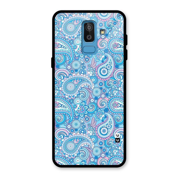 Blue Block Pattern Glass Back Case for Galaxy J8