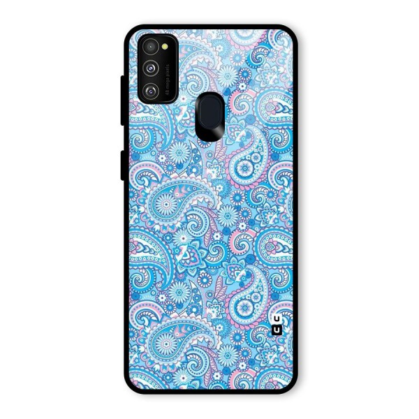 Blue Block Pattern Glass Back Case for Galaxy M21