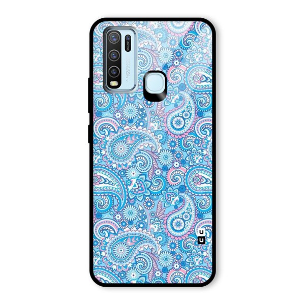 Blue Block Pattern Glass Back Case for Vivo Y30