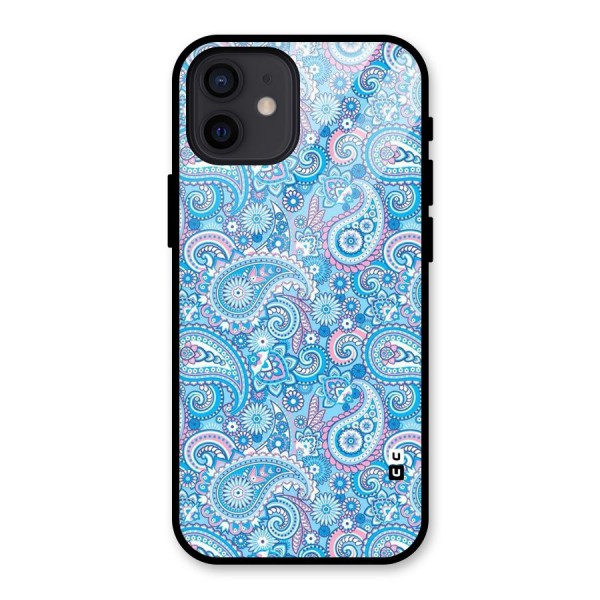 Blue Block Pattern Glass Back Case for iPhone 12