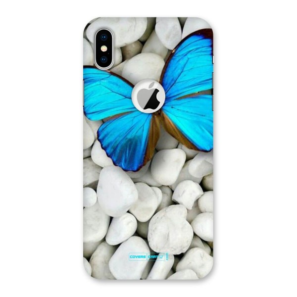 Blue Butterfly Back Case for iPhone XS Logo Cut