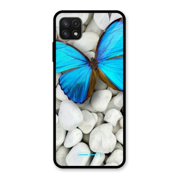 Blue Butterfly Glass Back Case for Galaxy A22 5G