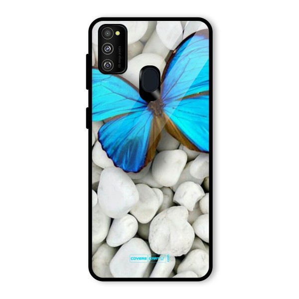 Blue Butterfly Glass Back Case for Galaxy M21