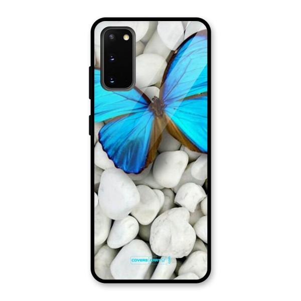 Blue Butterfly Glass Back Case for Galaxy S20