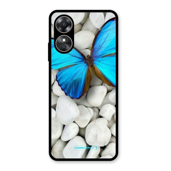 Blue Butterfly Glass Back Case for Oppo A17