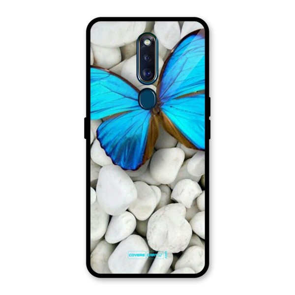 Blue Butterfly Glass Back Case for Oppo F11 Pro