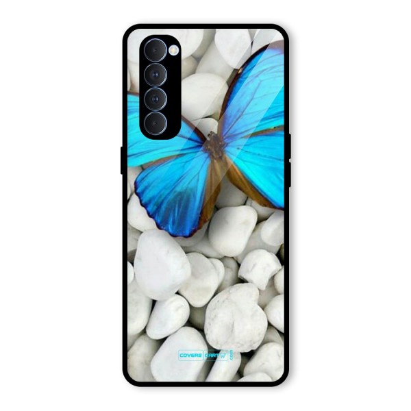 Blue Butterfly Glass Back Case for Oppo Reno4 Pro