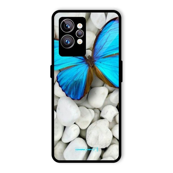 Blue Butterfly Glass Back Case for Realme GT2 Pro