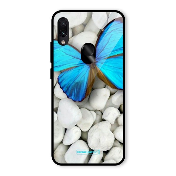 Blue Butterfly Glass Back Case for Redmi Note 7