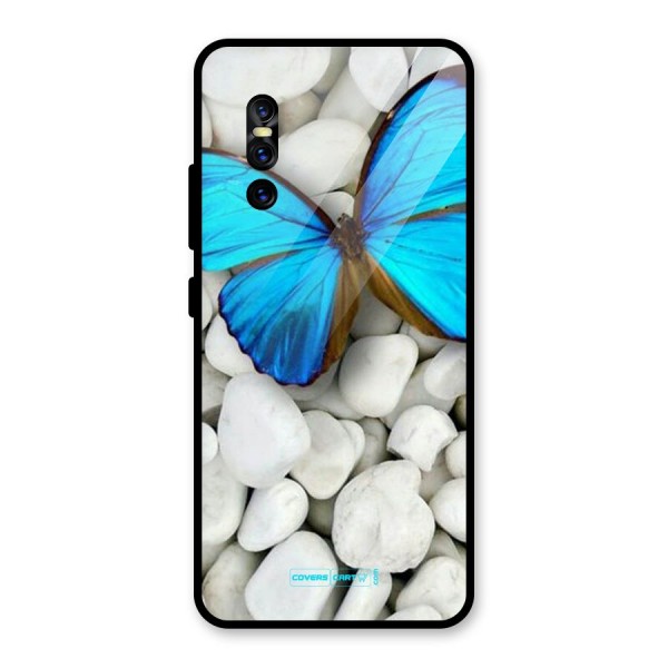 Blue Butterfly Glass Back Case for Vivo V15 Pro