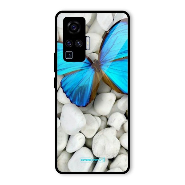 Blue Butterfly Glass Back Case for Vivo X50 Pro