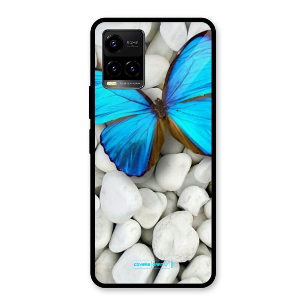 Blue Butterfly Glass Back Case for Vivo Y21 2021