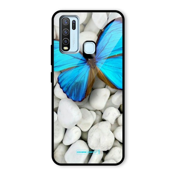 Blue Butterfly Glass Back Case for Vivo Y30