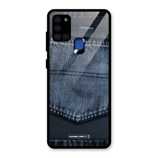 Blue Denim Glass Back Case for Galaxy A21s