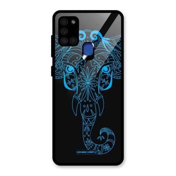 Blue Elephant Ethnic Glass Back Case for Galaxy A21s