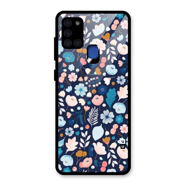 Blue Floral Glass Back Case for Galaxy A21s