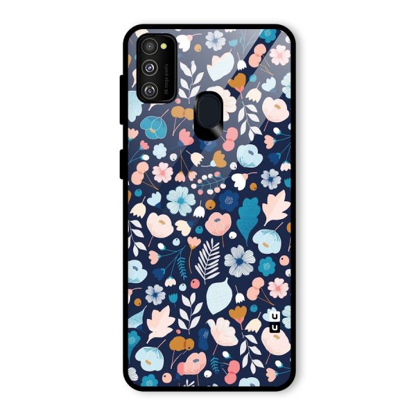 Blue Floral Glass Back Case for Galaxy M30s