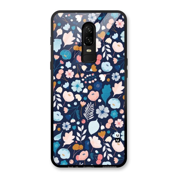 Blue Floral Glass Back Case for OnePlus 6