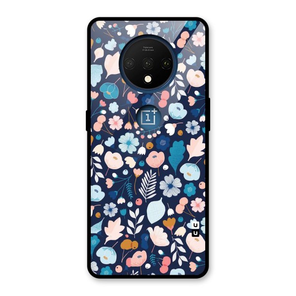 Blue Floral Glass Back Case for OnePlus 7T