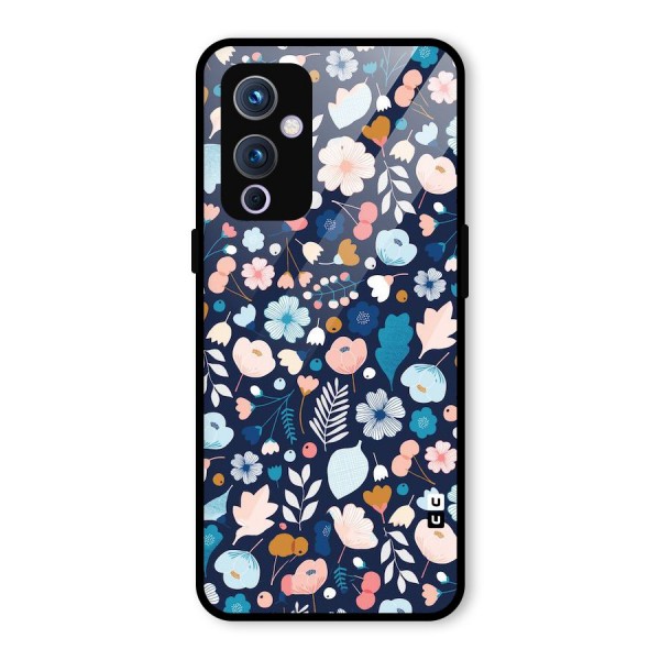 Blue Floral Glass Back Case for OnePlus 9