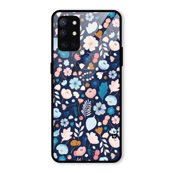 Blue Floral Glass Back Case for OnePlus 9R