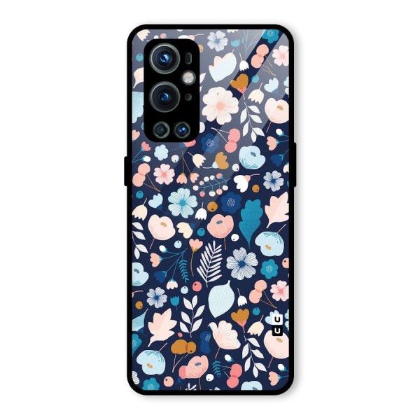 Blue Floral Glass Back Case for OnePlus 9 Pro