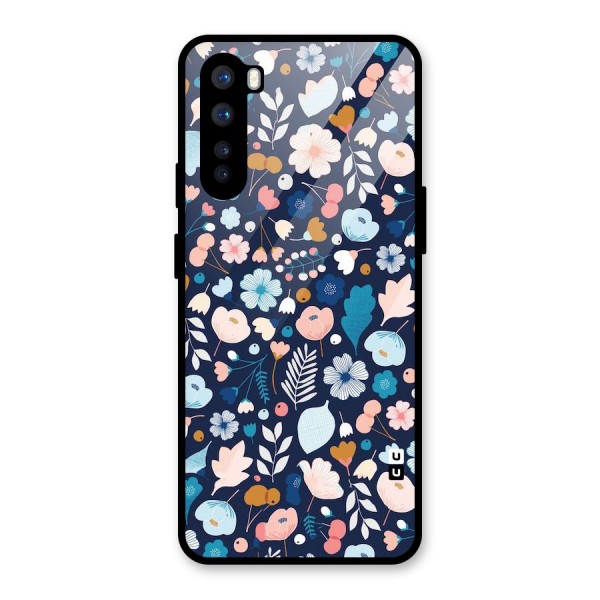 Blue Floral Glass Back Case for OnePlus Nord