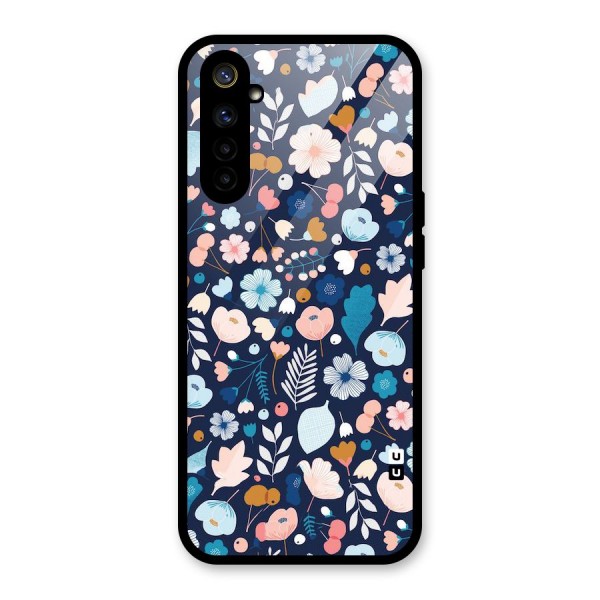 Blue Floral Glass Back Case for Realme 6