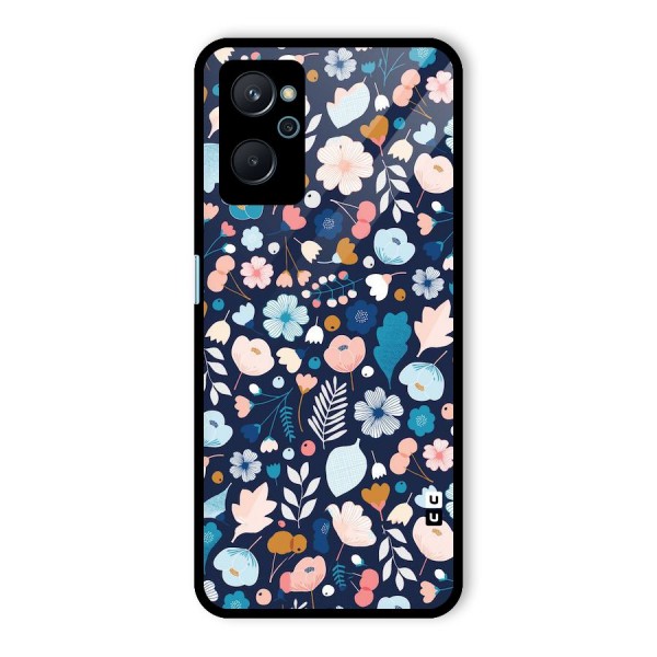 Blue Floral Glass Back Case for Realme 9i