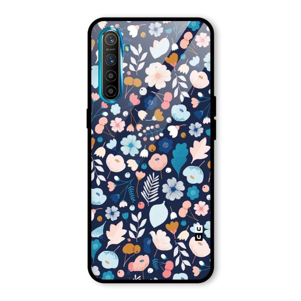 Blue Floral Glass Back Case for Realme XT