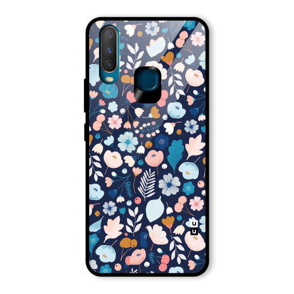 Blue Floral Glass Back Case for Vivo Y15