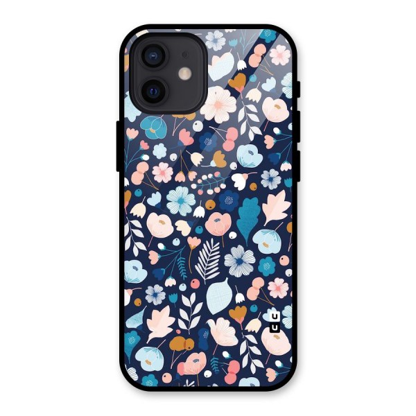 Blue Floral Glass Back Case for iPhone 12