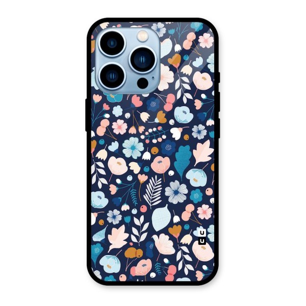 Blue Floral Glass Back Case for iPhone 13 Pro