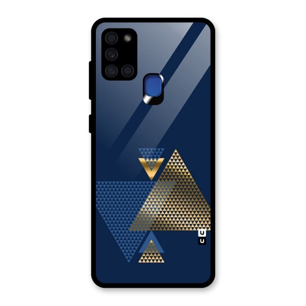 Blue Gold Triangles Glass Back Case for Galaxy A21s