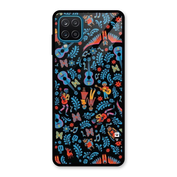 Blue Guitar Pattern Glass Back Case for Galaxy A12