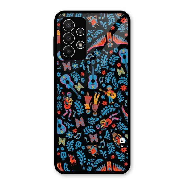 Blue Guitar Pattern Glass Back Case for Galaxy A23