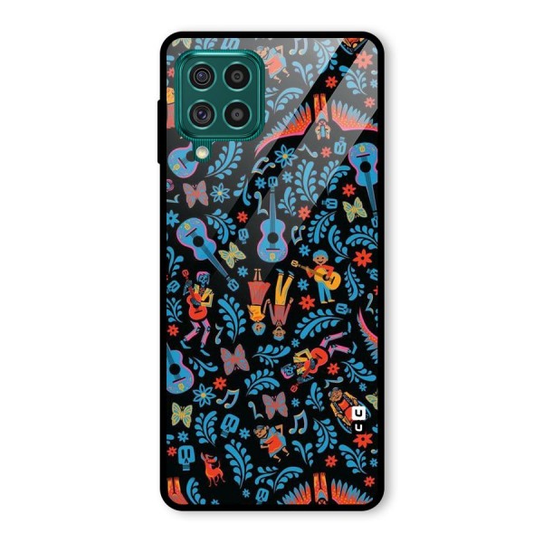 Blue Guitar Pattern Glass Back Case for Galaxy F62