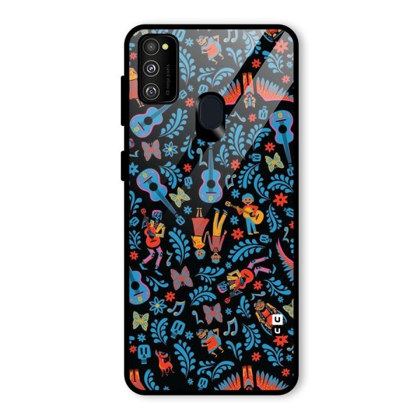 Blue Guitar Pattern Glass Back Case for Galaxy M21