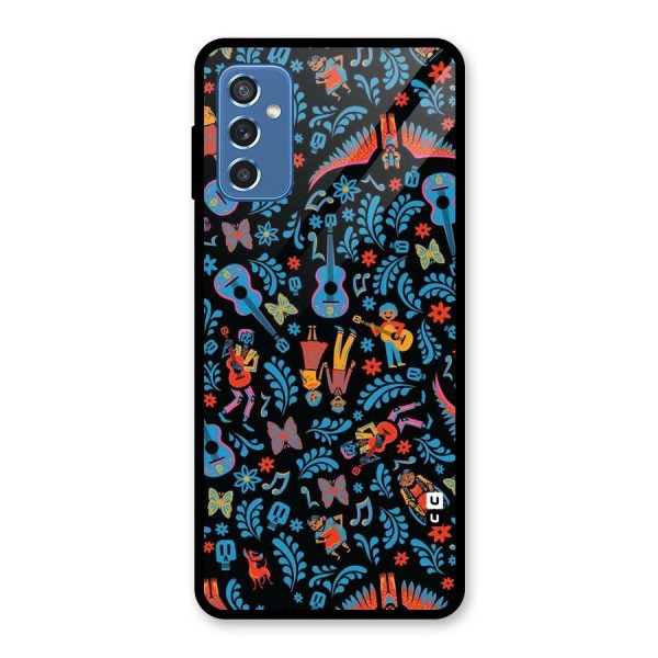 Blue Guitar Pattern Glass Back Case for Galaxy M52 5G