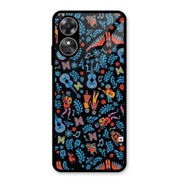 Blue Guitar Pattern Glass Back Case for Oppo A17