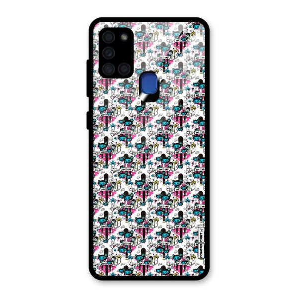 Blue Pink Pattern Glass Back Case for Galaxy A21s