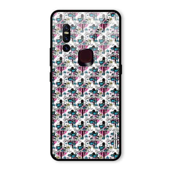 Blue Pink Pattern Glass Back Case for Vivo V15