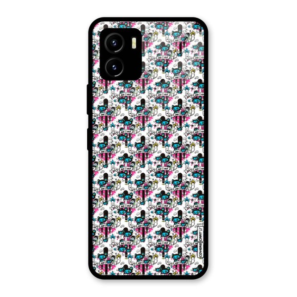 Blue Pink Pattern Glass Back Case for Vivo Y15s