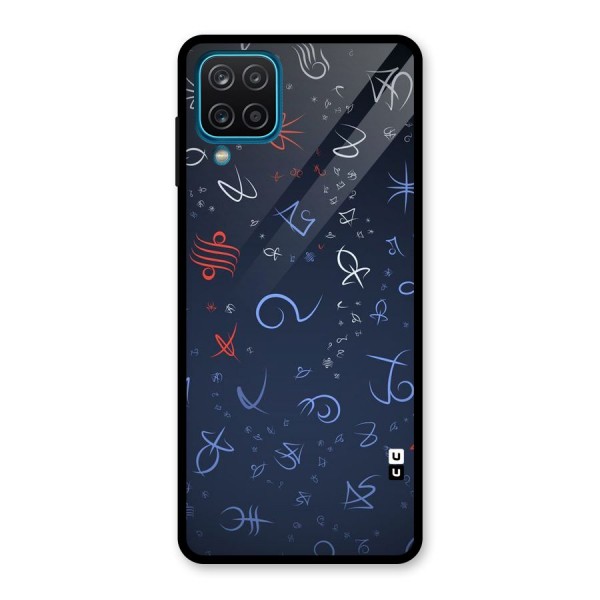 Blue Symbols Glass Back Case for Galaxy A12