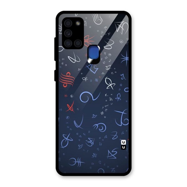 Blue Symbols Glass Back Case for Galaxy A21s