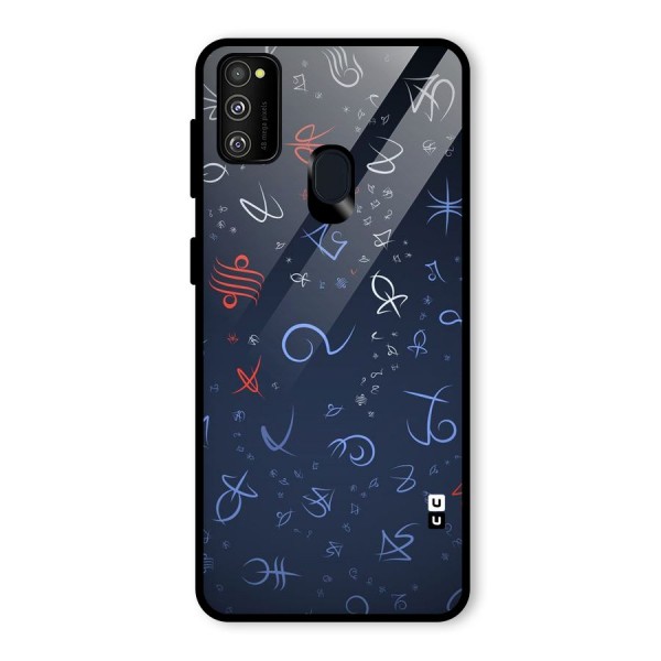 Blue Symbols Glass Back Case for Galaxy M21