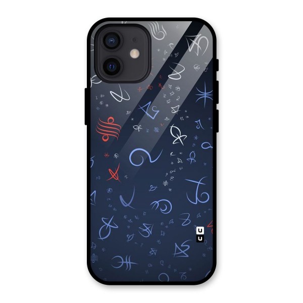 Blue Symbols Glass Back Case for iPhone 12