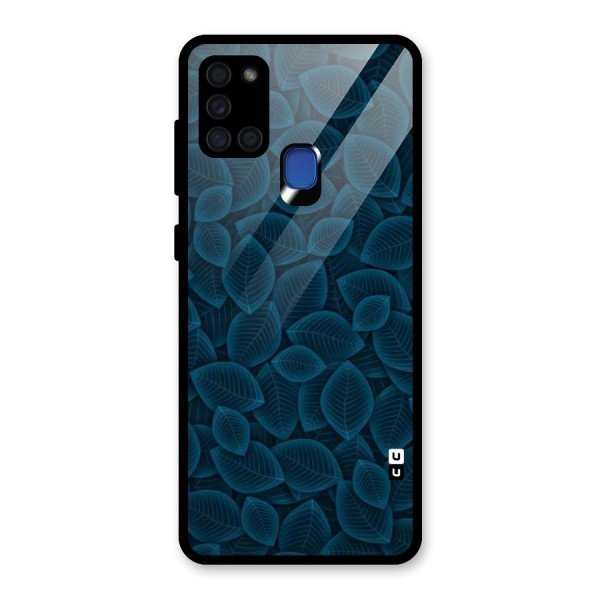 Blue Thin Leaves Glass Back Case for Galaxy A21s